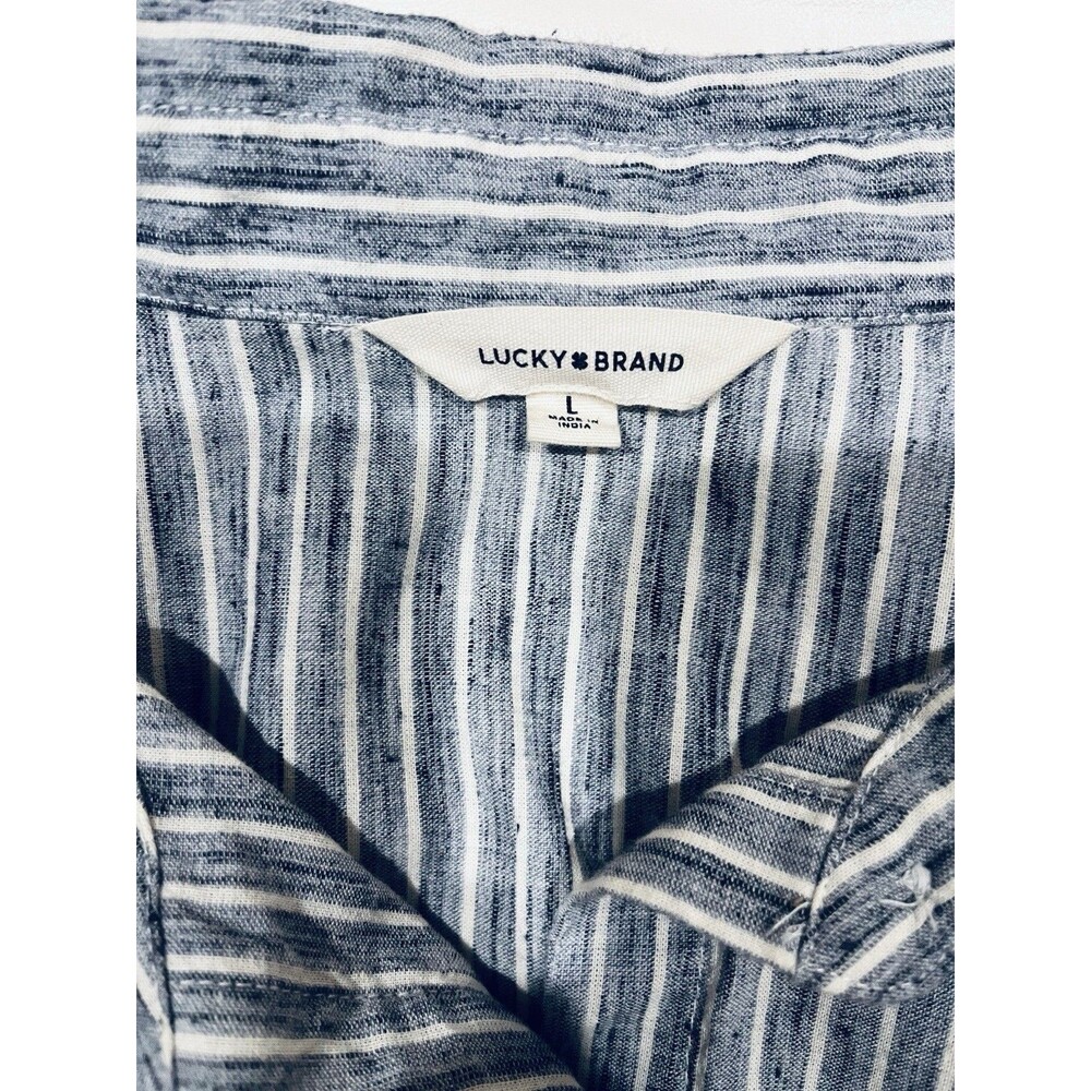 Lucky Brand Shirt Women’s L Blue White Striped Chambray Button Front Long Sleeve - Picture 7 of 7